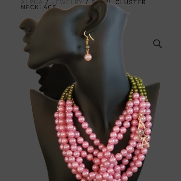 AKA Pearl Cluster Necklace Set - Picture 2 of 2
